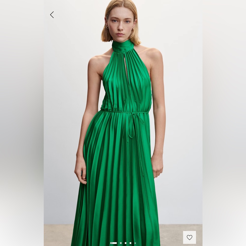 Mango Green Pleated Halter Neck Maxi Dress NWT Size Ladies US 4 - Picture 2 of 9